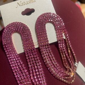 Natasha Couture Sparkling Fuchsia Crystal Drape Earrings